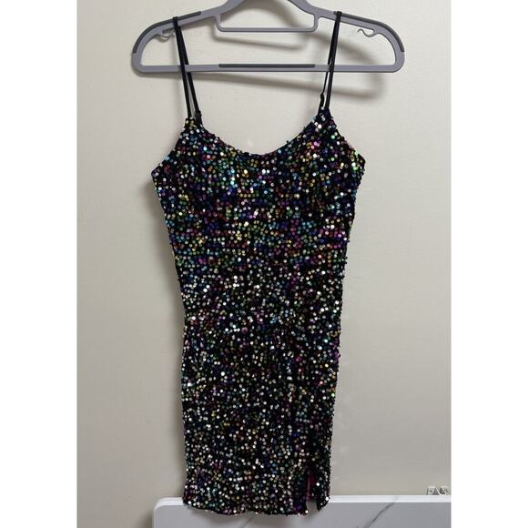 Pear Culture Multi-Colored Sequined Mini Dress Size 3/4 - Picture 1 of 7